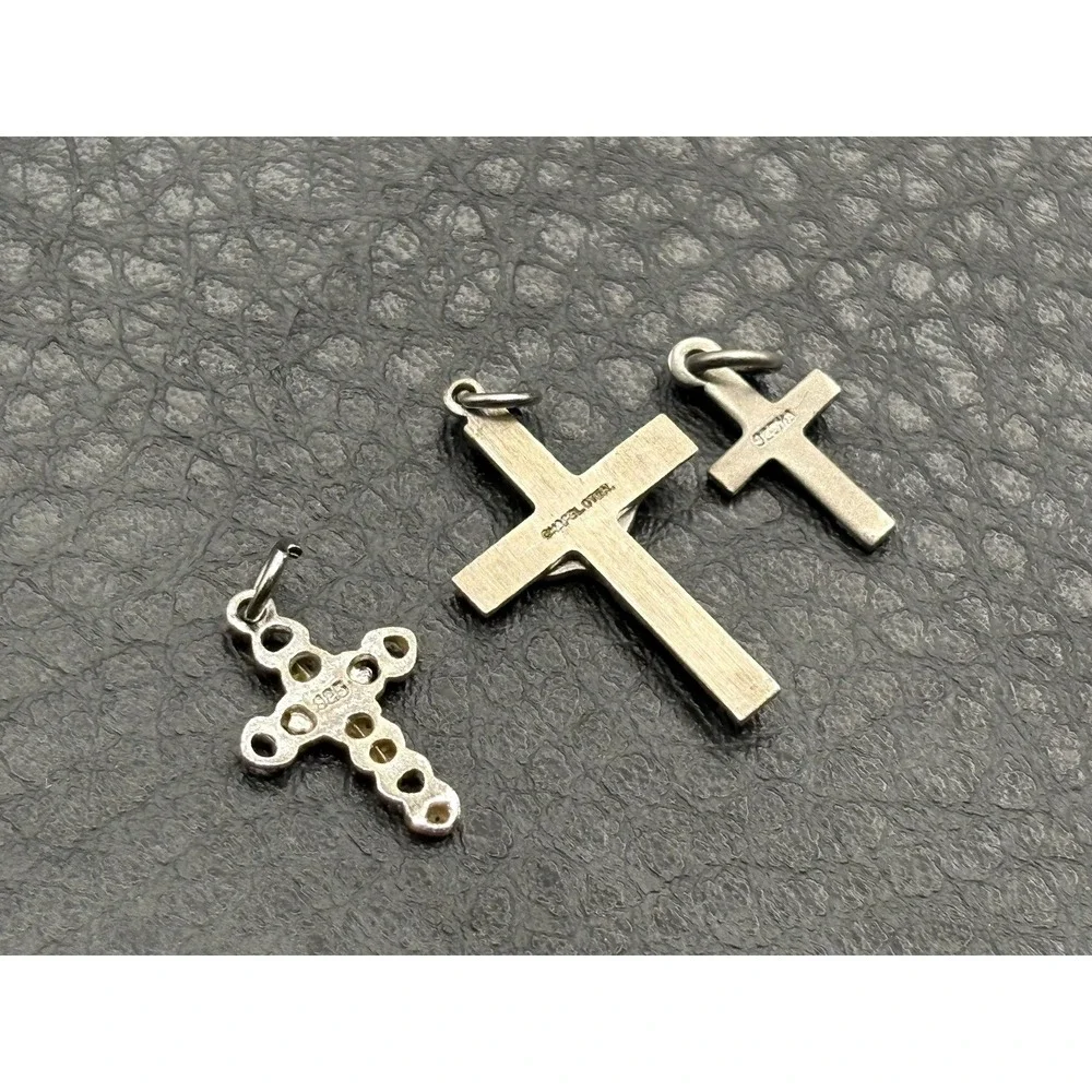 Lot of 3 Sterling Silver 925 Crucifix Cross Pendants Or Charms Religious Jewelry